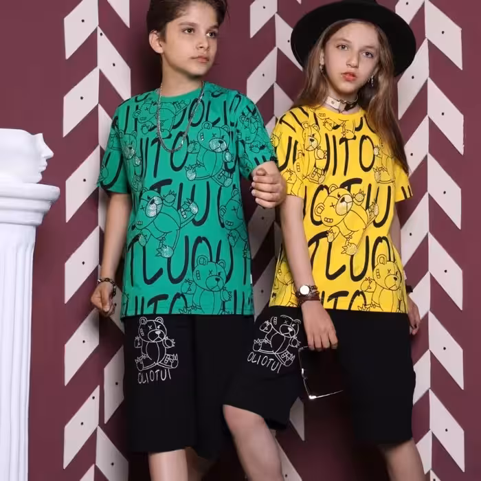 تیشرت و شلوارک اسپرت خرسی نگین دار 