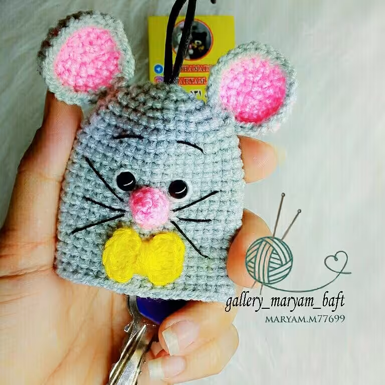 سرکلیدی موش،عروسک بافتنی موش،موش بافتنی،جاکلیدی،سر سوییچی بافتنی ،عروسک موش