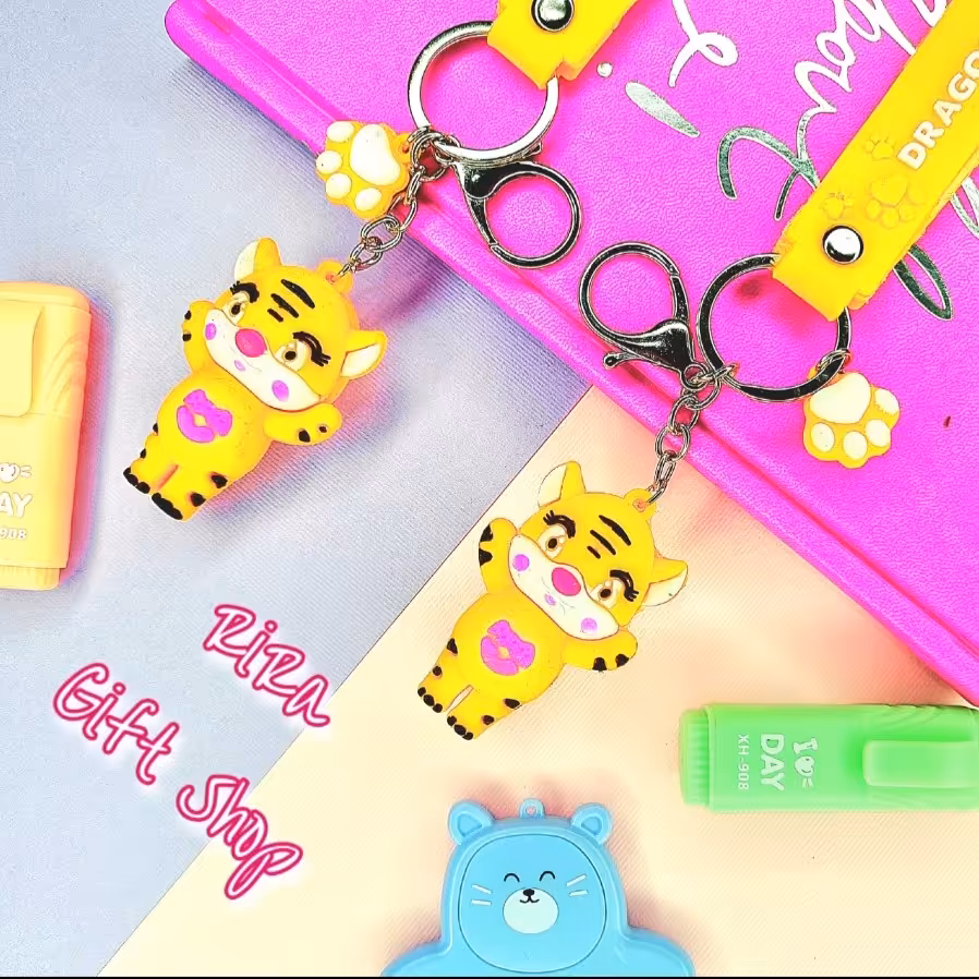 جاکلیدی سیلیکونی قلابدار طرح ببر رنگ زرد