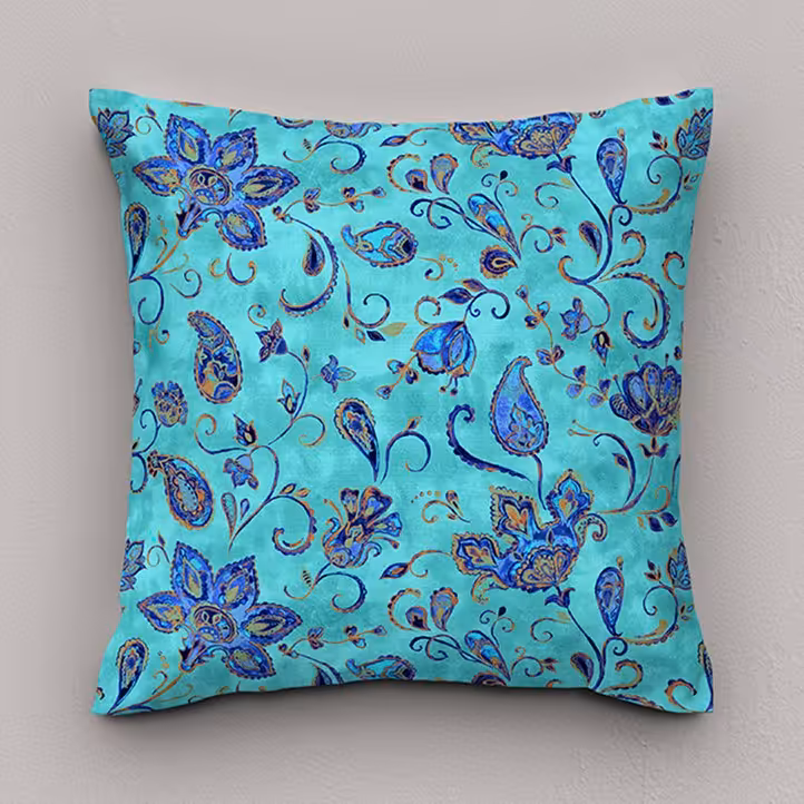 کوسن مخمل سنتی آبی فیروزه ای در ابعاد 45 در 45 سانتی متر  به همراه بالشتک داخلی
