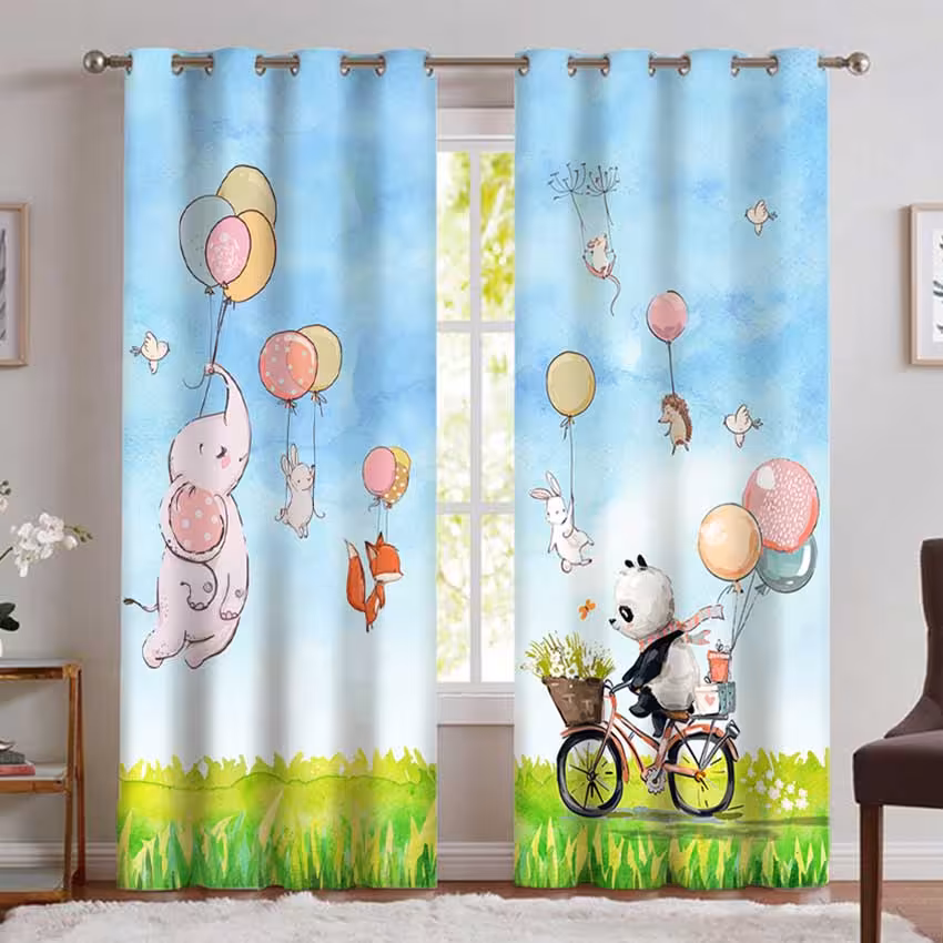 پرده اتاق کودک طرح عروسکی پاندا و فیل CS-1061