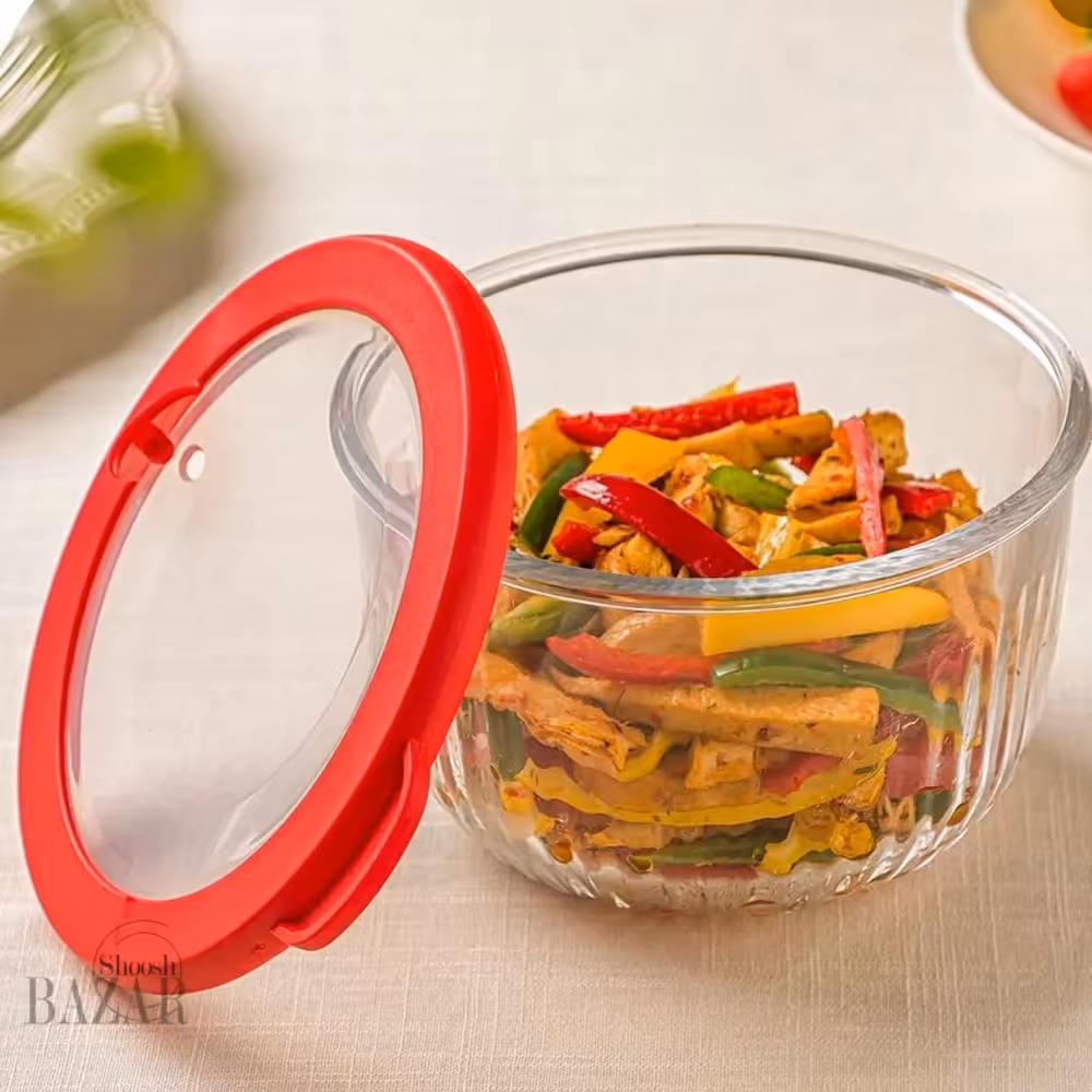 کاسه گرد شیشه ای دربدار شیاردار 970 میلی لیتر لیمون کد 2220