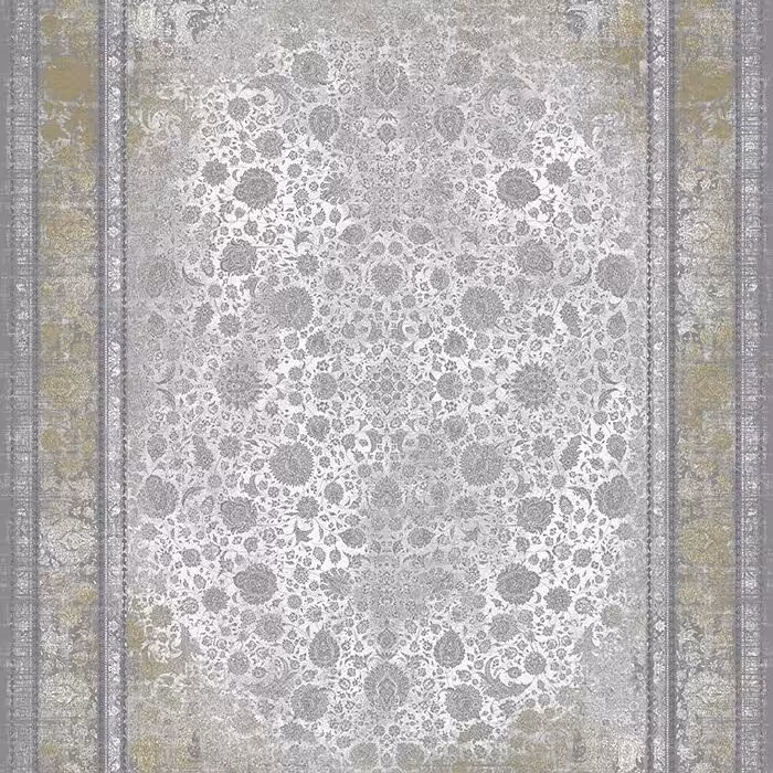 فرش افشان 9متری  1200 شانه تراکم 3600 دیزاین 1500 شانه مدل 7813 طوسی حاشیه طلایی