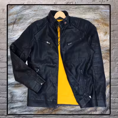 کاپشن چرم صنعتی سایز بزرگ مردانه مشکی