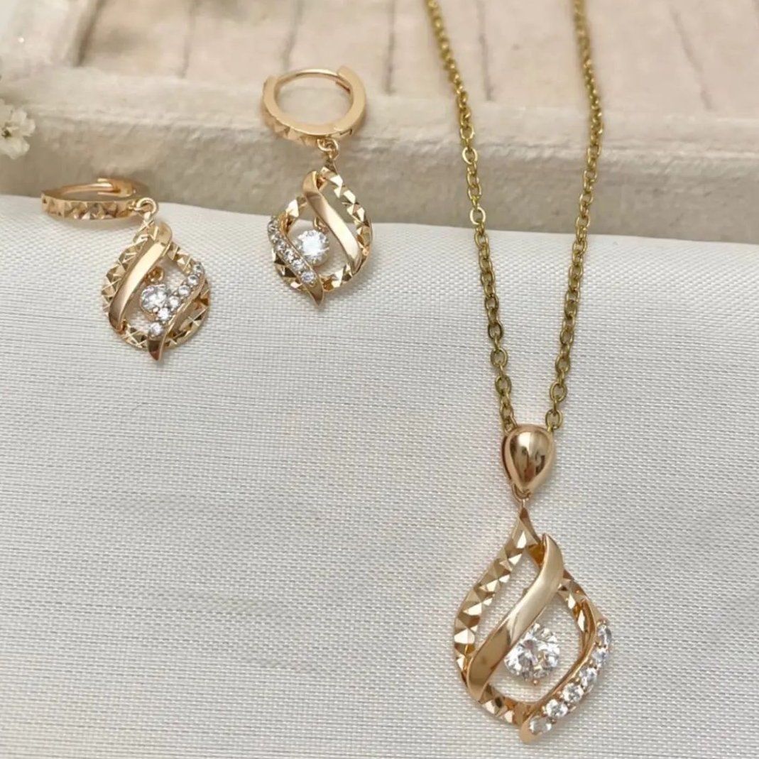 نیم ست نگین دار مارک ژوپینگ استیل زنانه دخترانه1