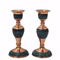 شمعدان فیروزه کوبی 20 سانتی پک دو عددی صنایع دستی سایروس شمعدان مس و فیروزه کوبی نیشابور 
