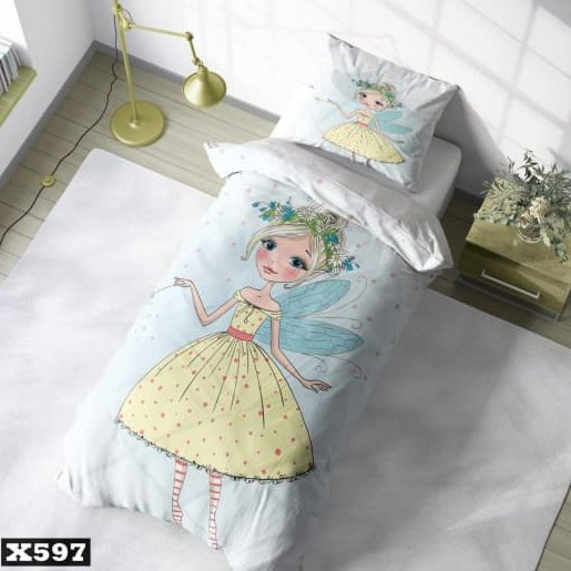 سرویس روتختی یک نفره میکروتترون سه بعدی  دختر بالدار با زمینه سفید مناسب کودک و نوجوان