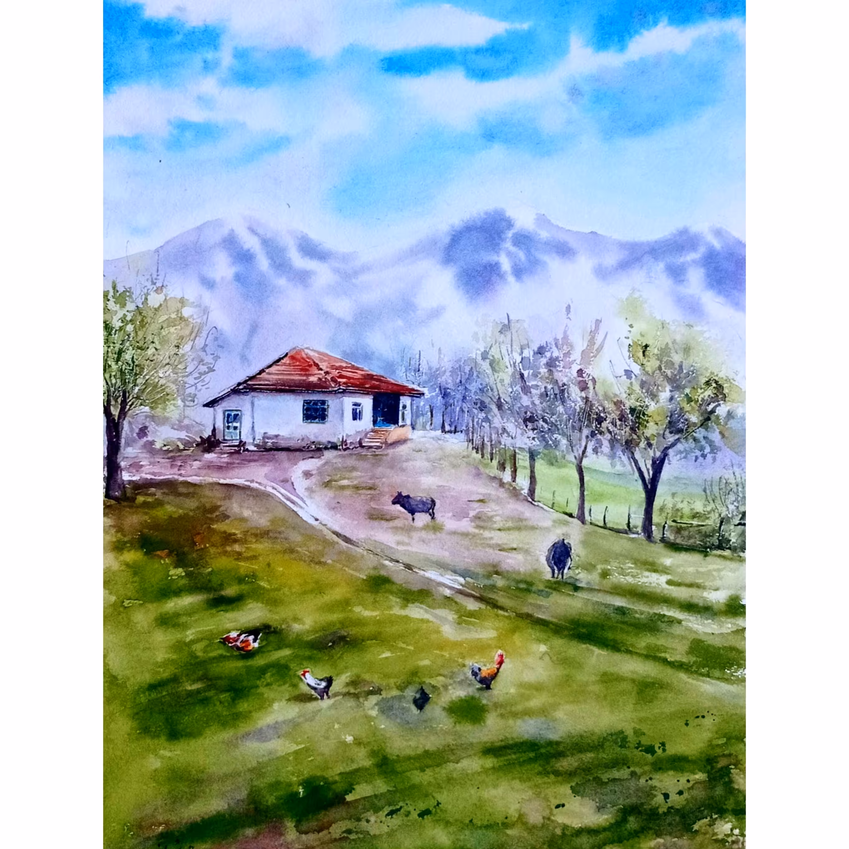 نقاشی آبرنگ منظره گیلان