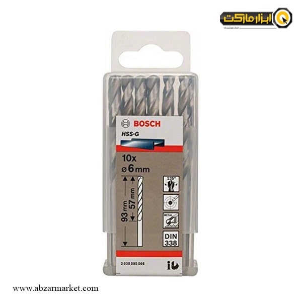 ست مته آهن HSS-G بوش 10 عددی قطر 6 مدل 2608595066