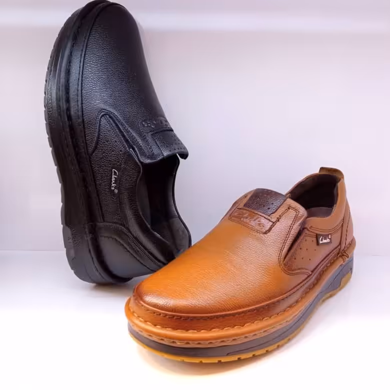 کفش  تمام چرم مردانه دوردوخت  کاملاطبی زیره تی پیو  بدون بند