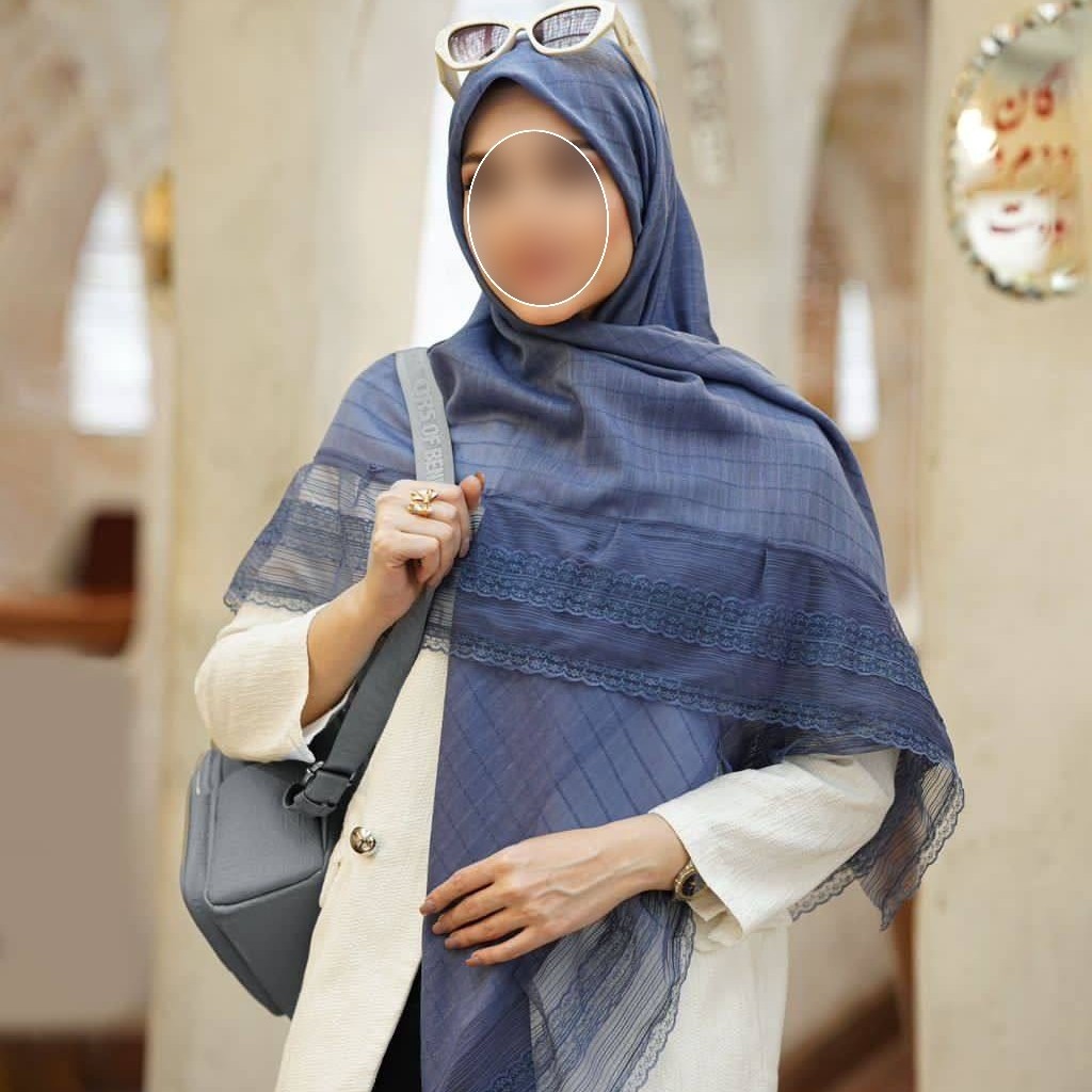 روسری نخی و خنک دور گیپور آبی رنگ