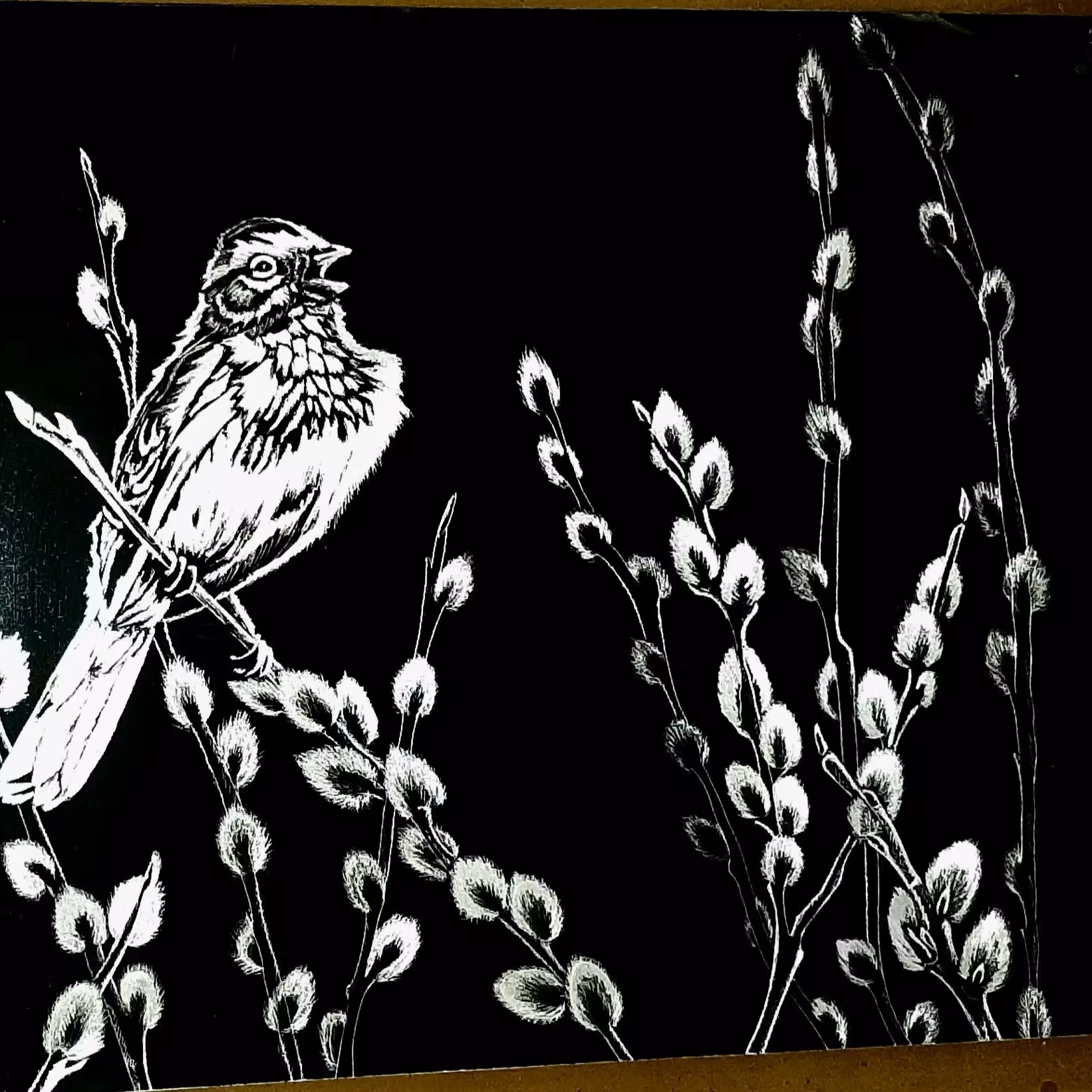 تابلو  طرح کبوتر  و شمشاد 