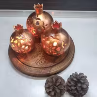 شمعدان پلی استر ست سه تایی طرح انار 