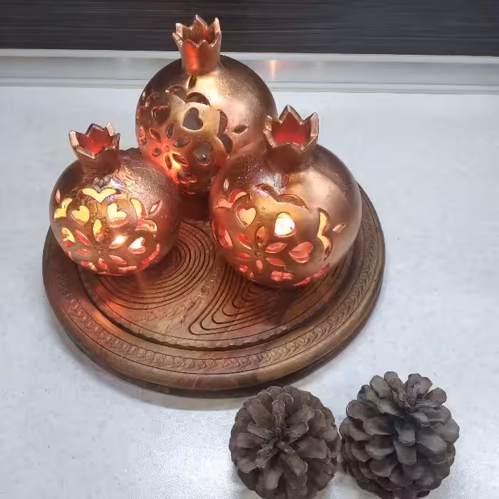 شمعدان پلی استر ست سه تایی طرح انار 