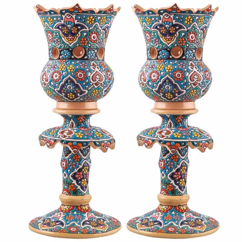 جاشمعی میناکاری مدل لاله جفت ارتفاع 25 سانت