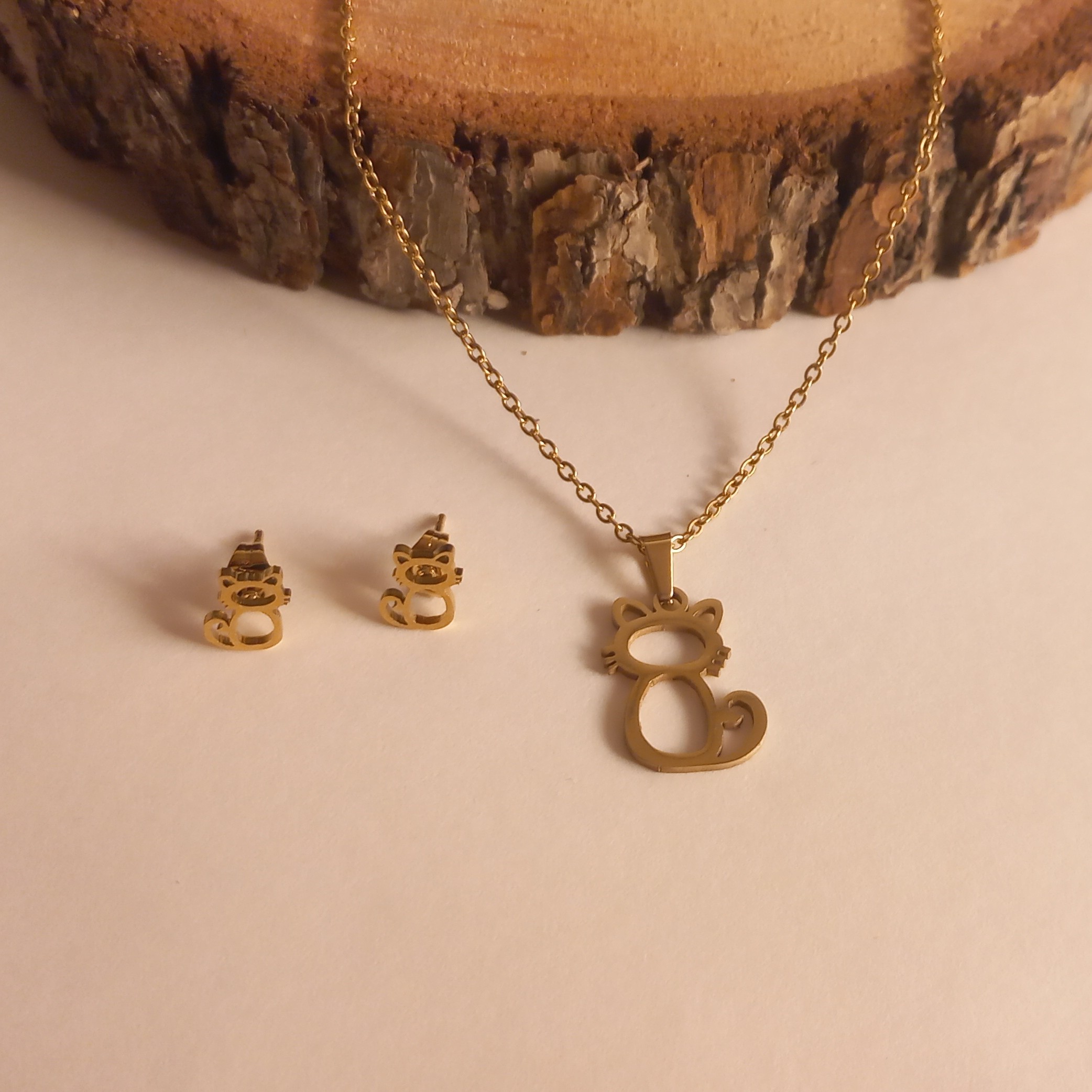 نیم ست استیل رنگ ثابت مدل گربه ای