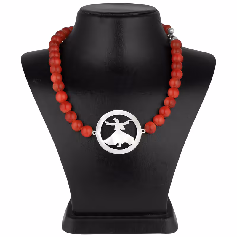 گردنبند نقره زنانه مدل سماع و عقیق