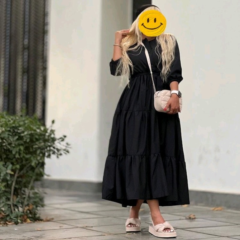 مانتو بلند سه چین مشکی - در دو سایز - سایز یک مناسب 36 و 38 و سایز 40 و 42 - جنس داکرون ابریشمی با کیفیت