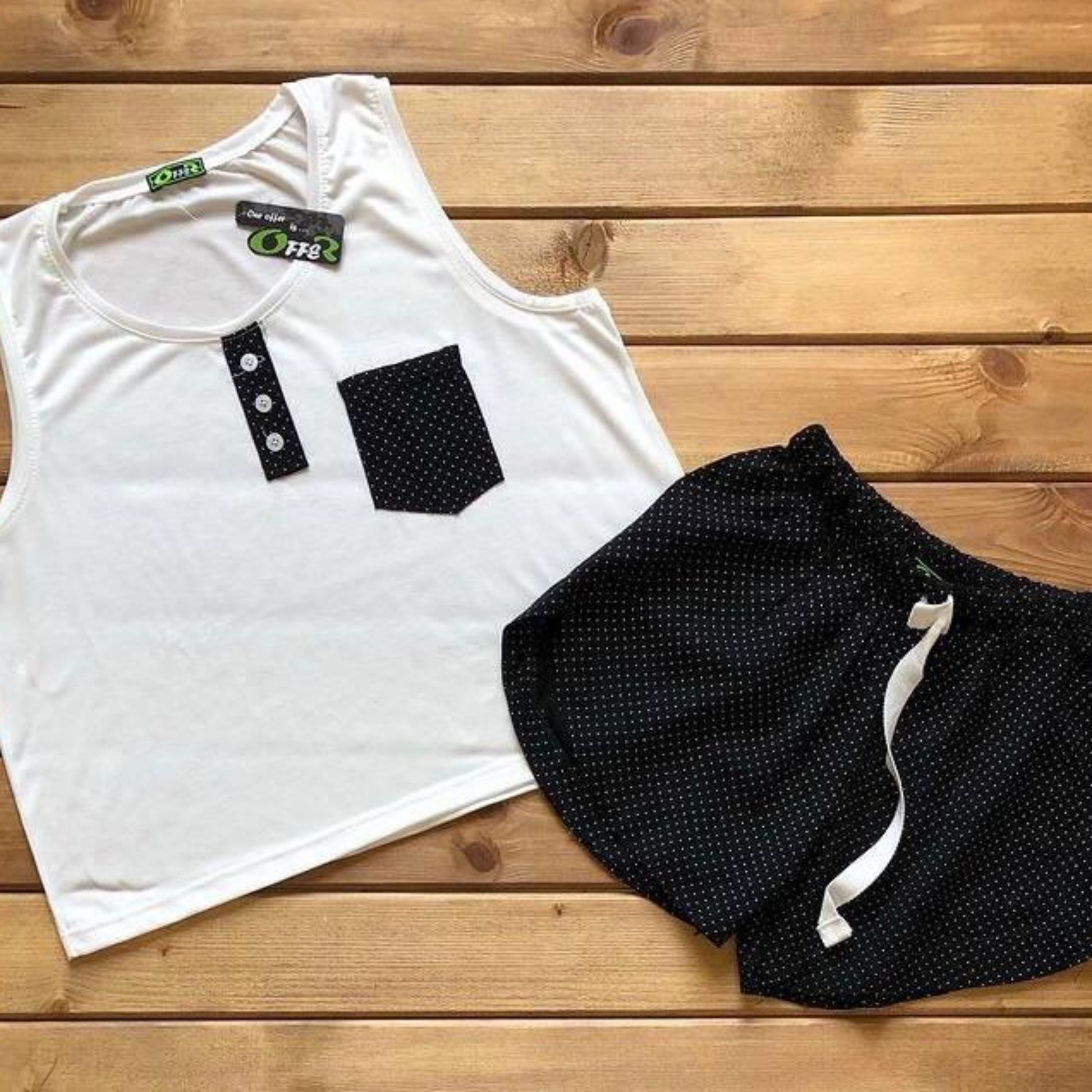 ست راحتی خونگی خال خالی جیب دار فری سایز