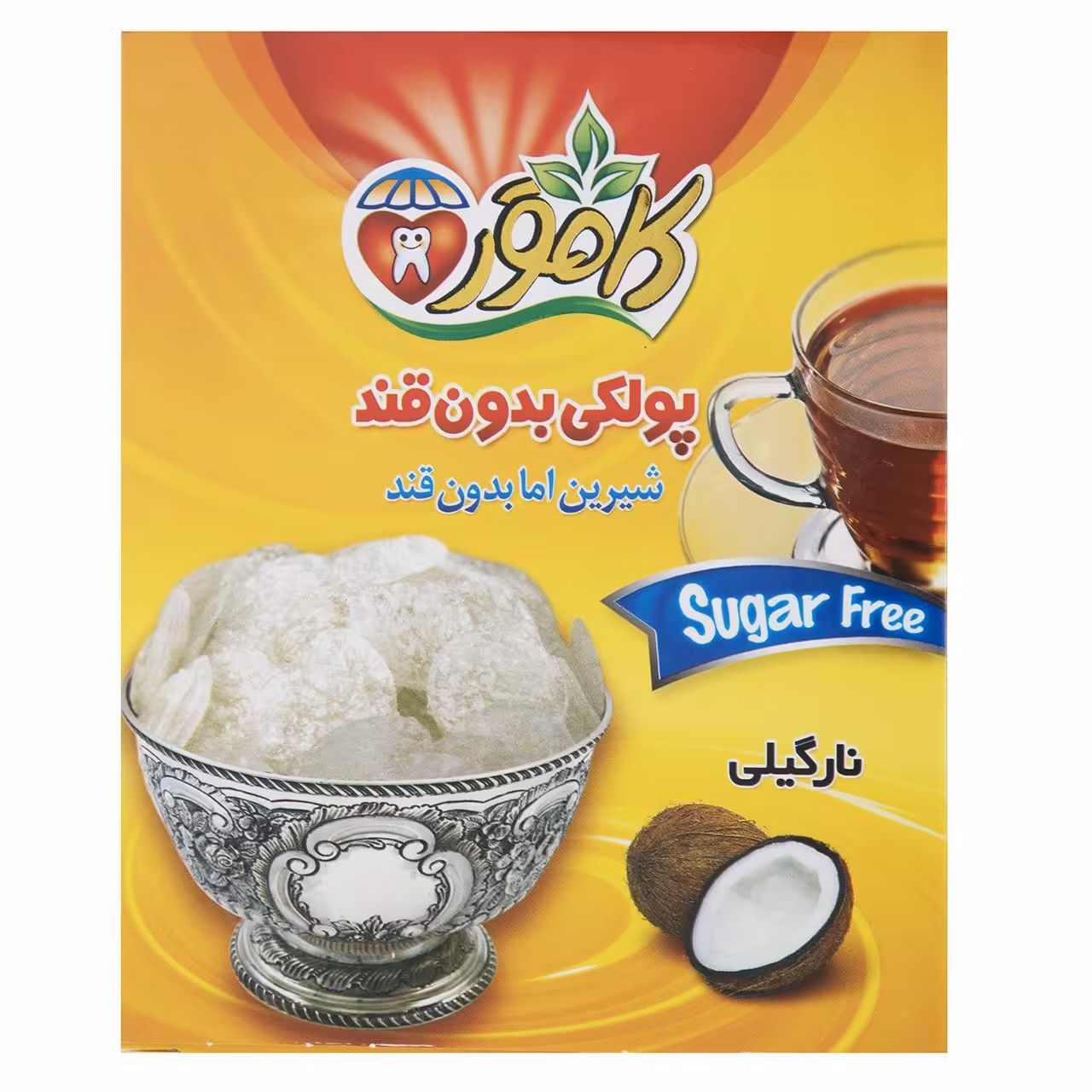 پولکی بدون قند نارگیلی کامور مقدار 150 گرم