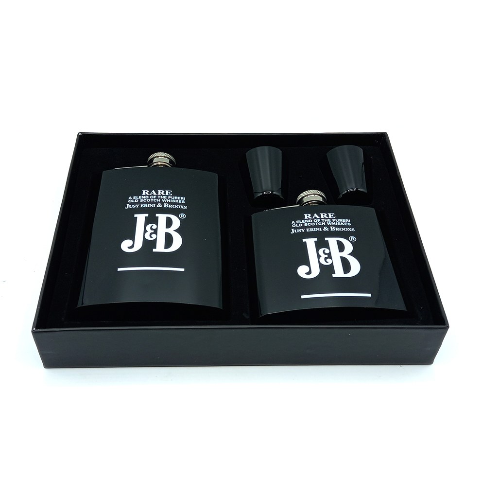 ست کادویی بطری جیبی و هیپفلاسک -طرح J.B بازگشت .رنگ سفید مشکی کد256 (پس کرایه )
