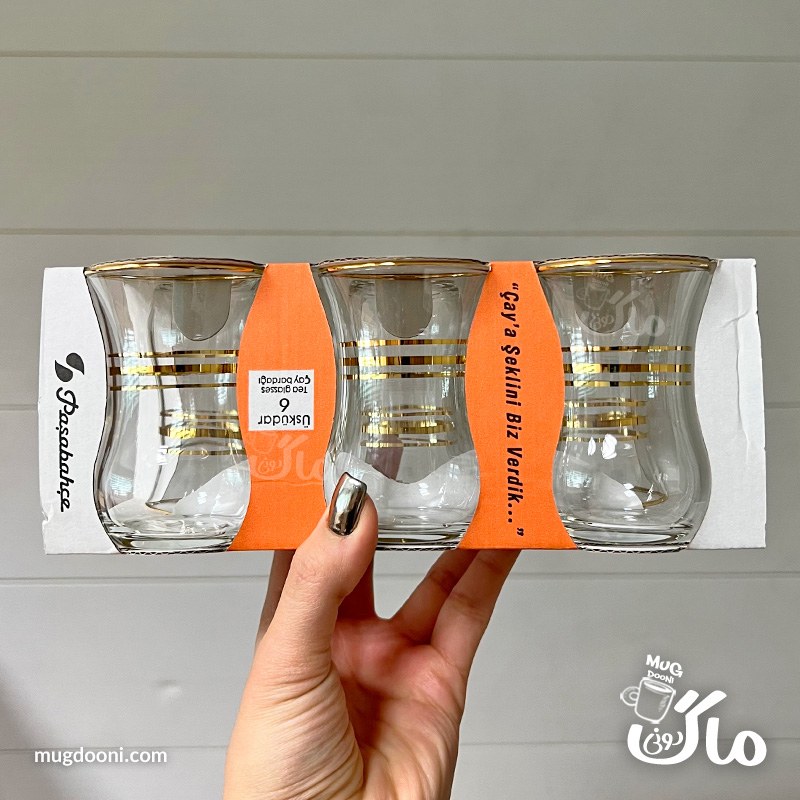 استکان کمرباریک لب طلا پاشاباغچه مدل Uskudar اصل و درجه یک (بسته 6 عددی)