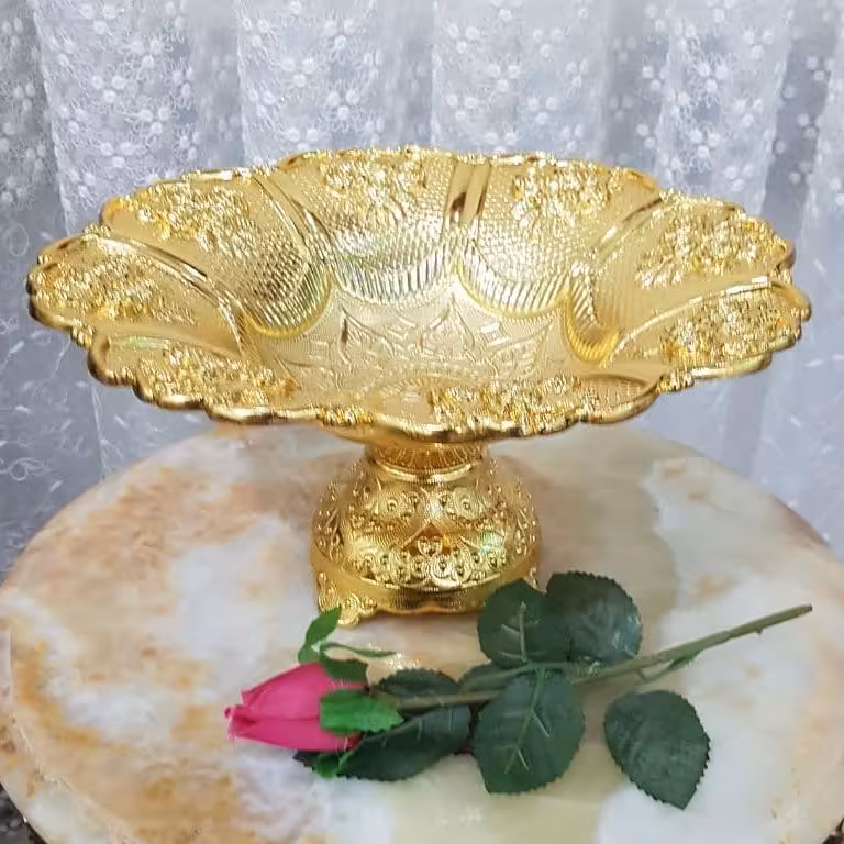 میوه خوری و شیرینی خوری طرح‌گل رز آسیا در دو رنگ طلایی و نقره ای