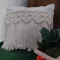 کوسن مکرومه کتان پنبه  شیری