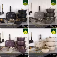 سرویس قابلمه گرانیت دورو برند KZP مدل فلورا 15 پارچه مشکی