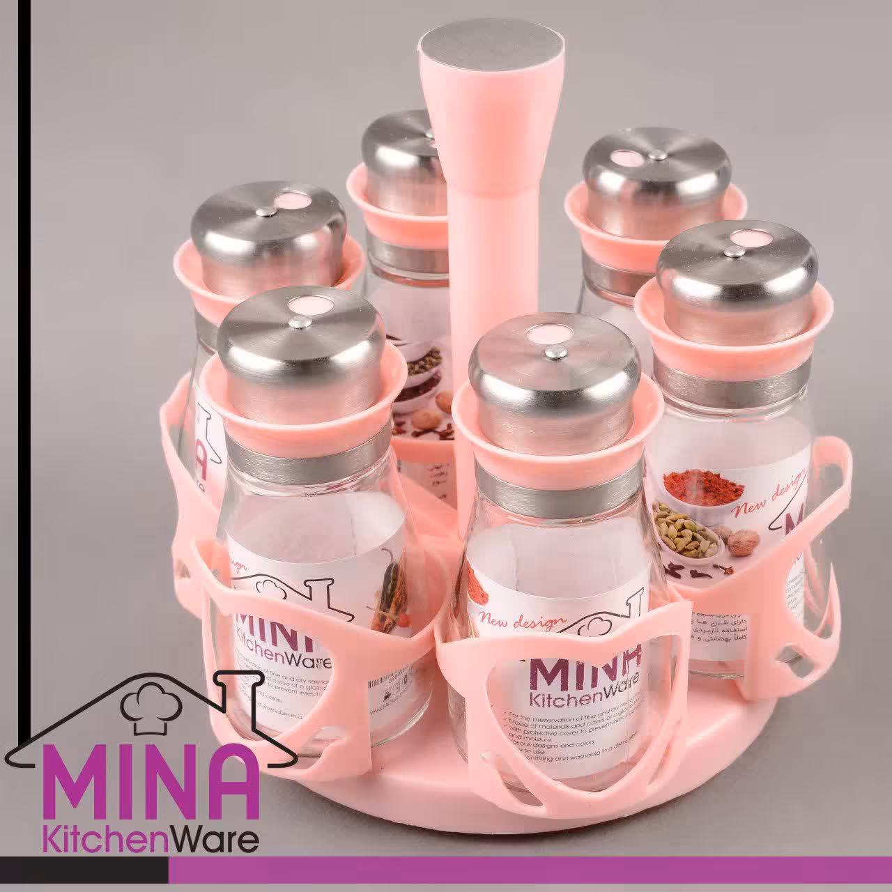 سرویس ادویه چرخشی 6عددی پایه دار با درب چرخشی