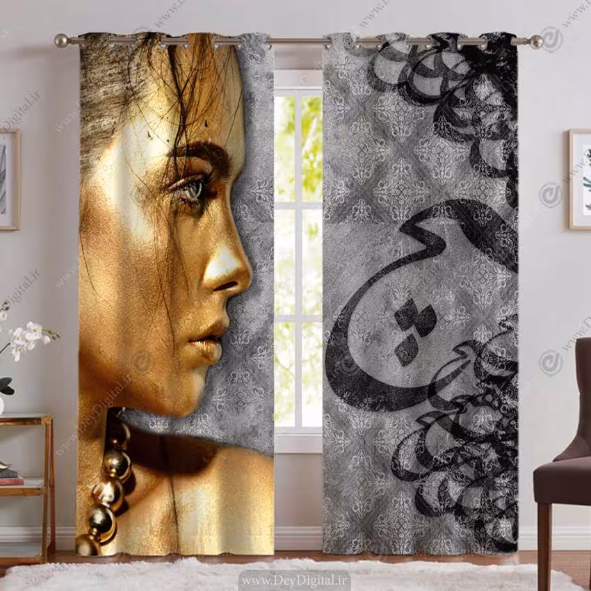 خرید پرده پانچی طرح خطاطی و چهره