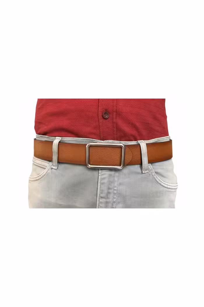 کمربند چند رنگ مردانه و زنانه چرم اصل جدید قهوه ای مایل به زرد با سنجاق سگک نقره براق 4 سانتی متری GoDeri