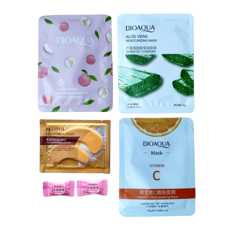 ماسک صورت بایوآکوا مدل 01 وزن 25 گرم بسته 4 عددی به همراه قرص ماسک بایوآکوا بسته 2 عددی