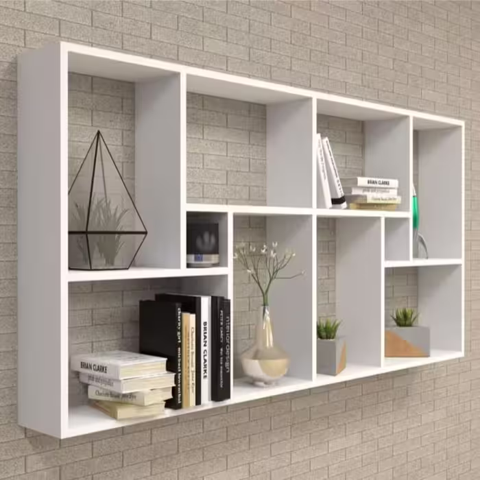 شلف کتابخانه دیواری mdf مدل N60 سفید رنگ