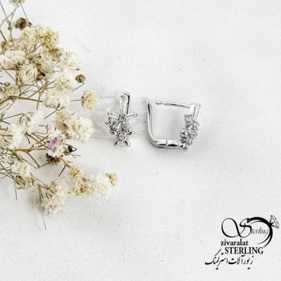 گوشواره نقره طرح گل عیار925 کد 17355