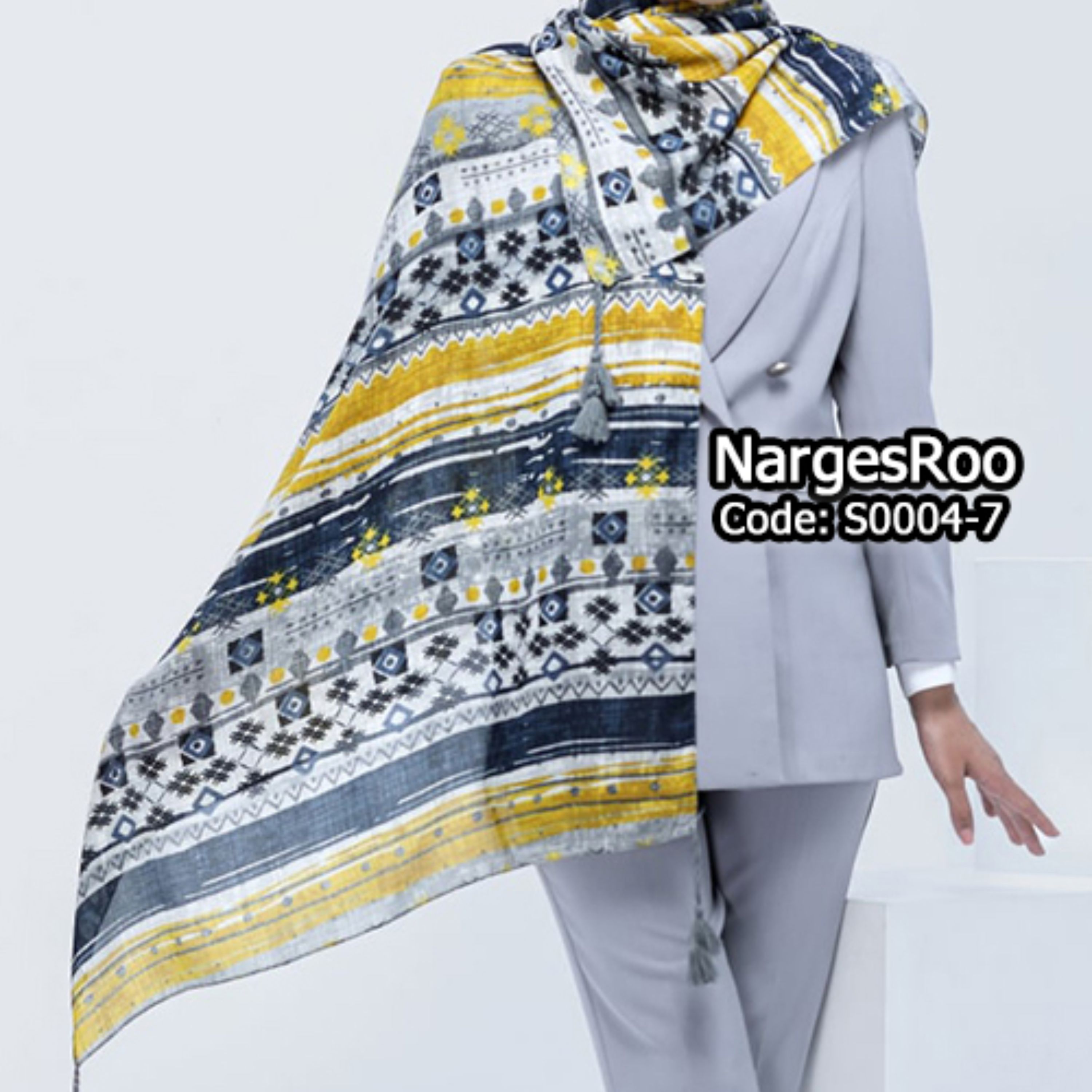 شال نخی منگوله دار - دور دوخت - S0004-7