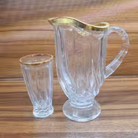 پارچ و لیوان تولیپ لب طلا کریستال خارجی اصل ، پارک و لیوان کریستال ، سرویس تولیپ ، سرویس کریستال ، لیوان کریستال 