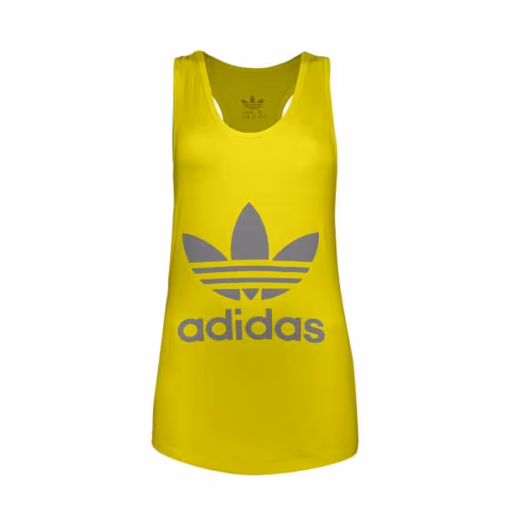 تاپ راحتی زنانه نخ ویسکوز رنگ زرد با چاپ آدیداس سایز S