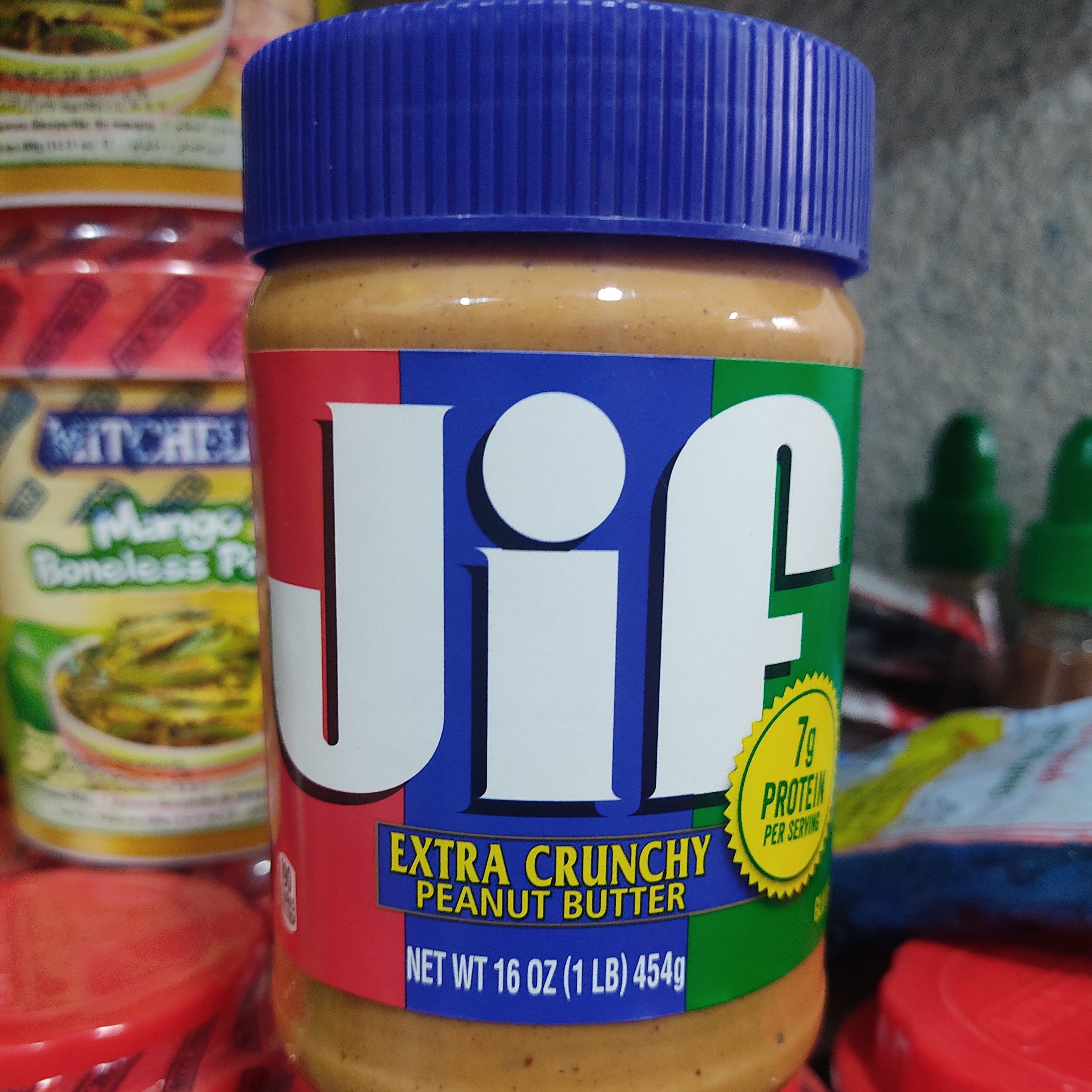 کره بادام زمینی جیف خارجی اصل آمریکایی آبی رنگ 454 گرمی