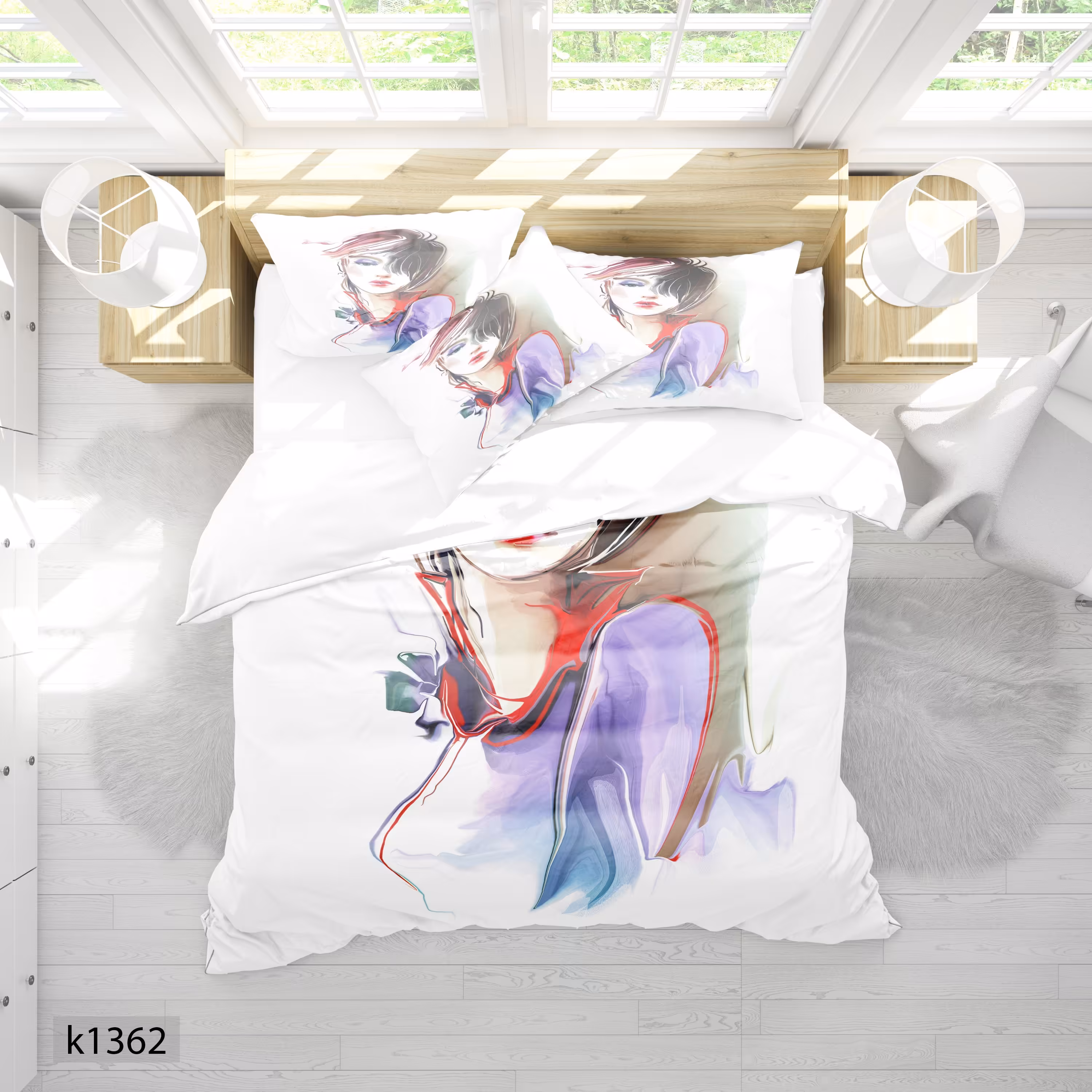 ست رو تختی چاپی 4 تیکه کالیفرنیا یک نفره   کد1362