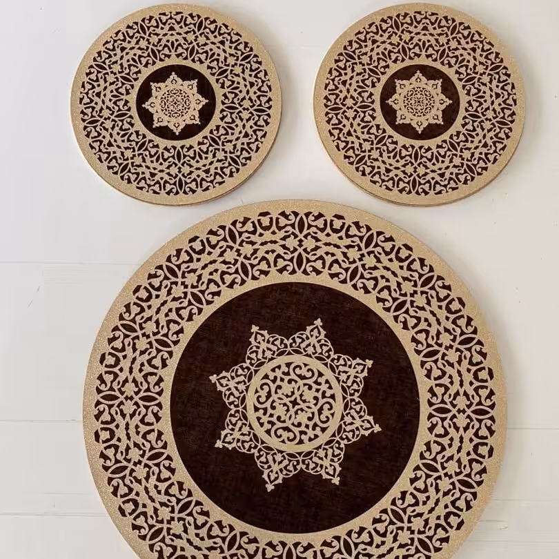 رومیزی 3تکه گرد مخمل اکلیلی 