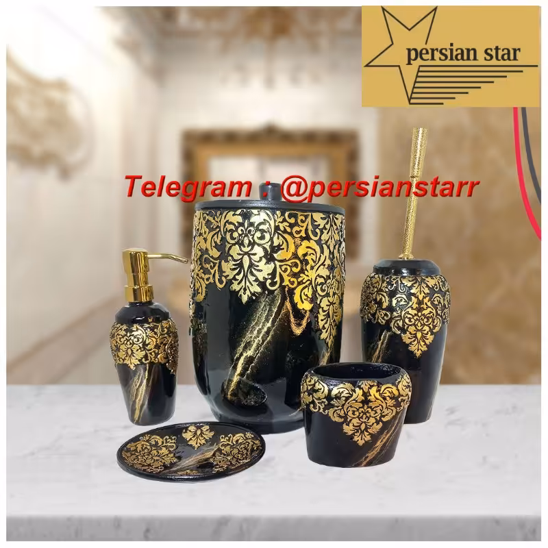سرویس بهداشتی 6پارچه رزین منبت مشکی طلا