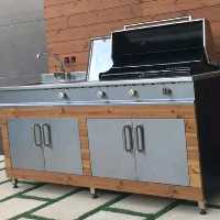 باربیکیو جزیره   رویه استیل 304   کابینت استیل نمای ترمو وود ، یک آشپزخانه کامل 