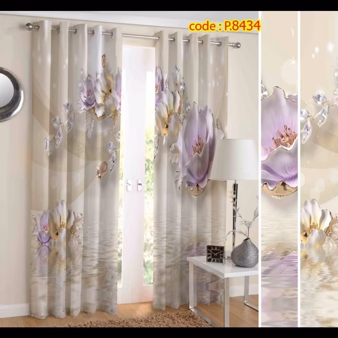 پرده پذیرایی دو قواره طرح گل سه بعدی کد P8434