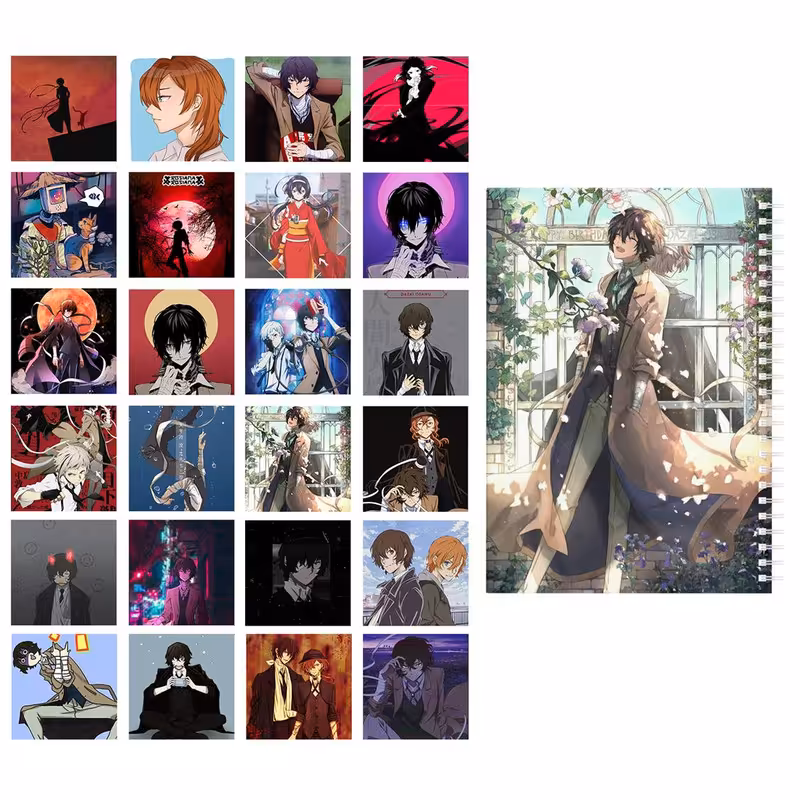 دفتر یادداشت باژیکان طرح انیمه سگ های ولگرد بانگو کد 20111603 به همراه فتوکارت مجموعه 24 عددی