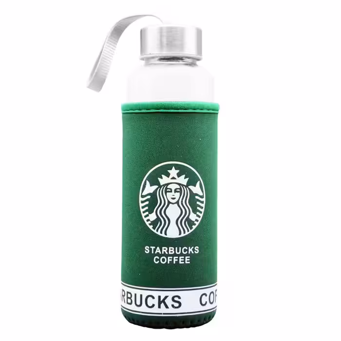 فلاسک استارباکس مدل Coffee شیشه ای کاوردار ظرفیت 0.4 لیتر