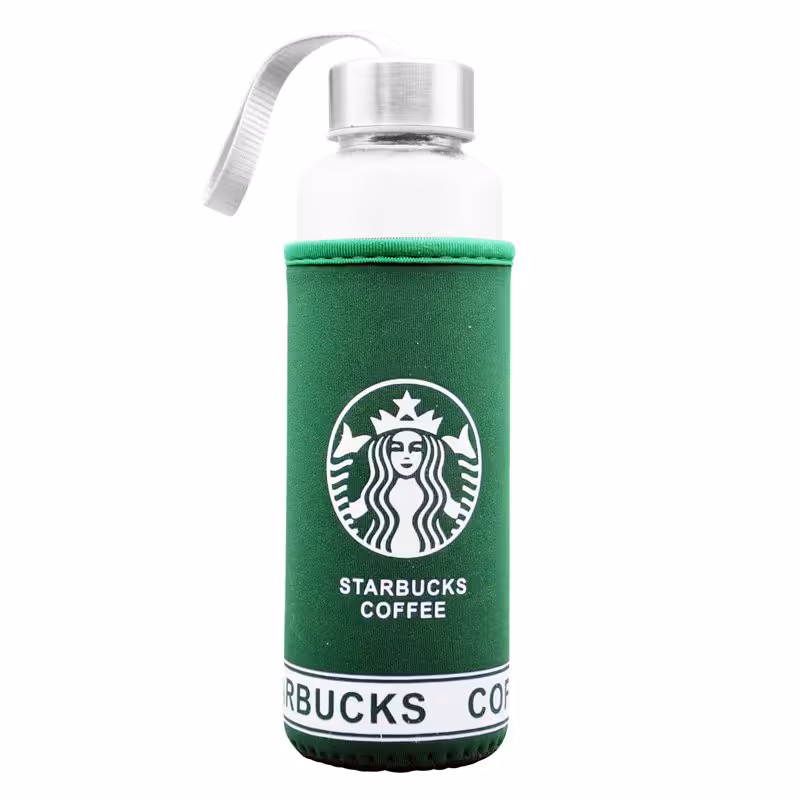 فلاسک استارباکس مدل Coffee شیشه ای کاوردار ظرفیت 0.4 لیتر