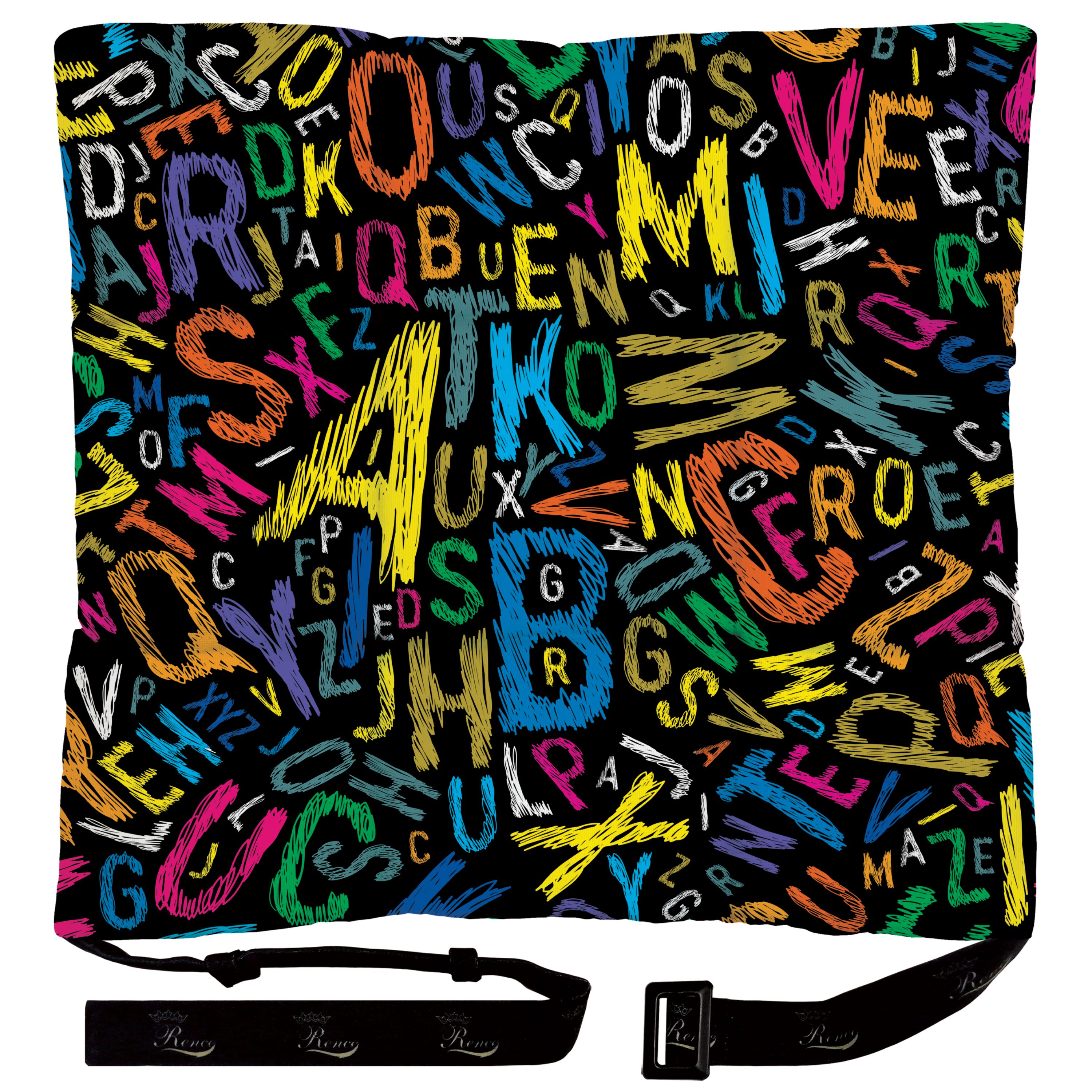 بالش و تشک صندلی مربع پارچه مخمل دو رو چاپ طرح حروف انگلیسی سایز 38 در 38 مدل M1-502 شرکت رنس