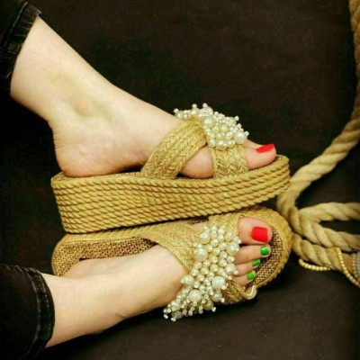 صندل کنفی مرواریدی لژدار زنانه دخترانه کفش حصیری مجلسی شیک کد32