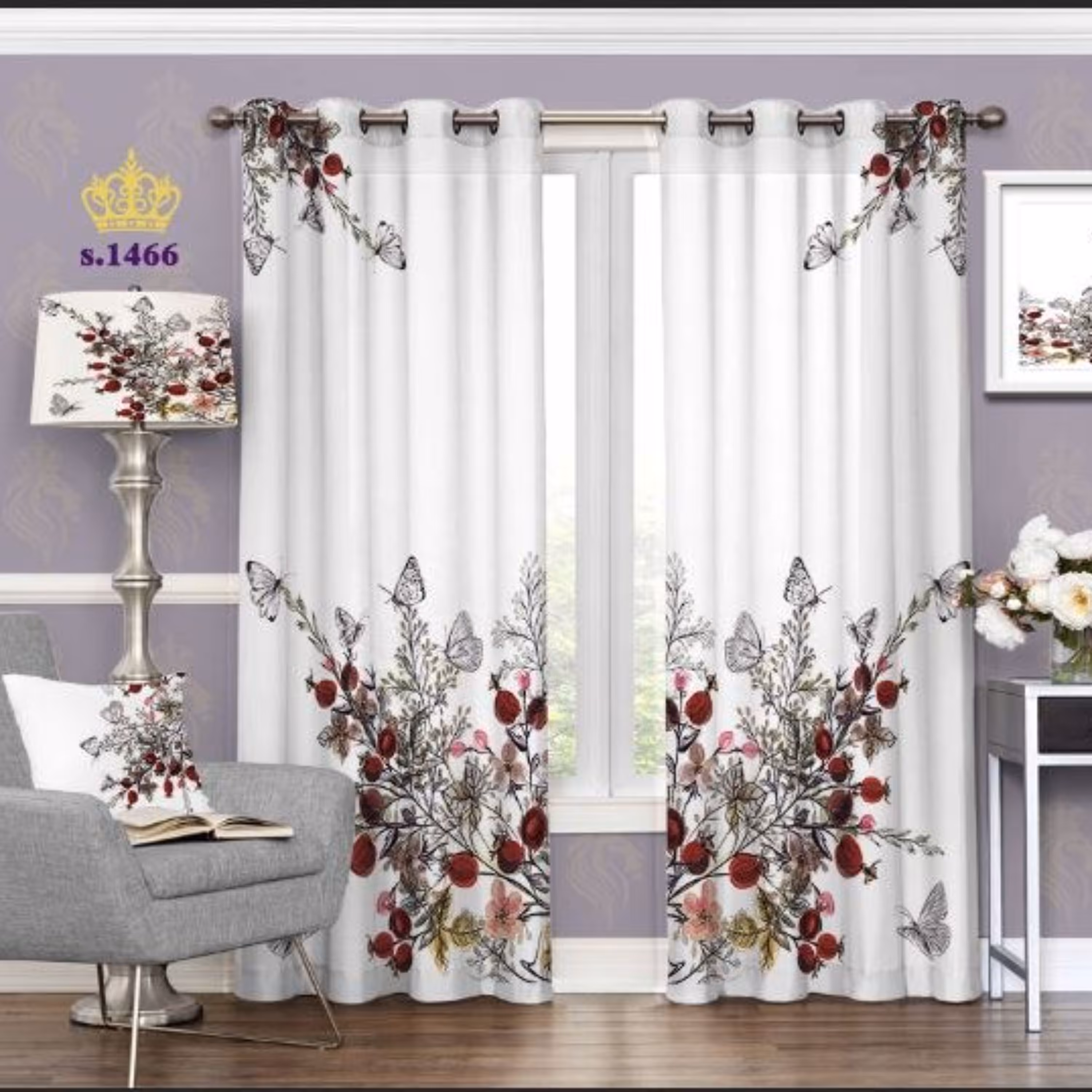 پرده تصویری شکوفه و پروانه - کد1466